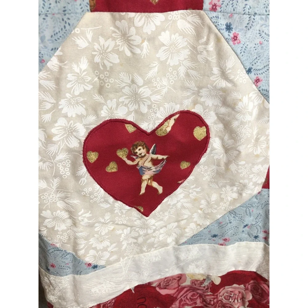 Handmade Quilt 52x62 Red Love Cupid Wedding Hearts Patchwork Coverlet